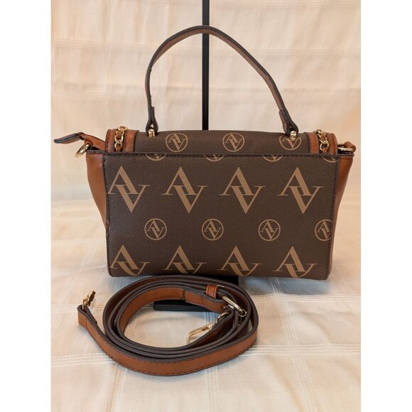 Adrienne Vittadini Brown Monogram Chain Strap Crossbody Bag Faux Leather - Picture 2 of 16